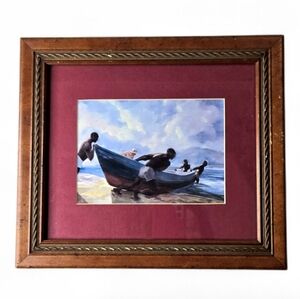 Nautical Painting "The Launching" With Red Matting.